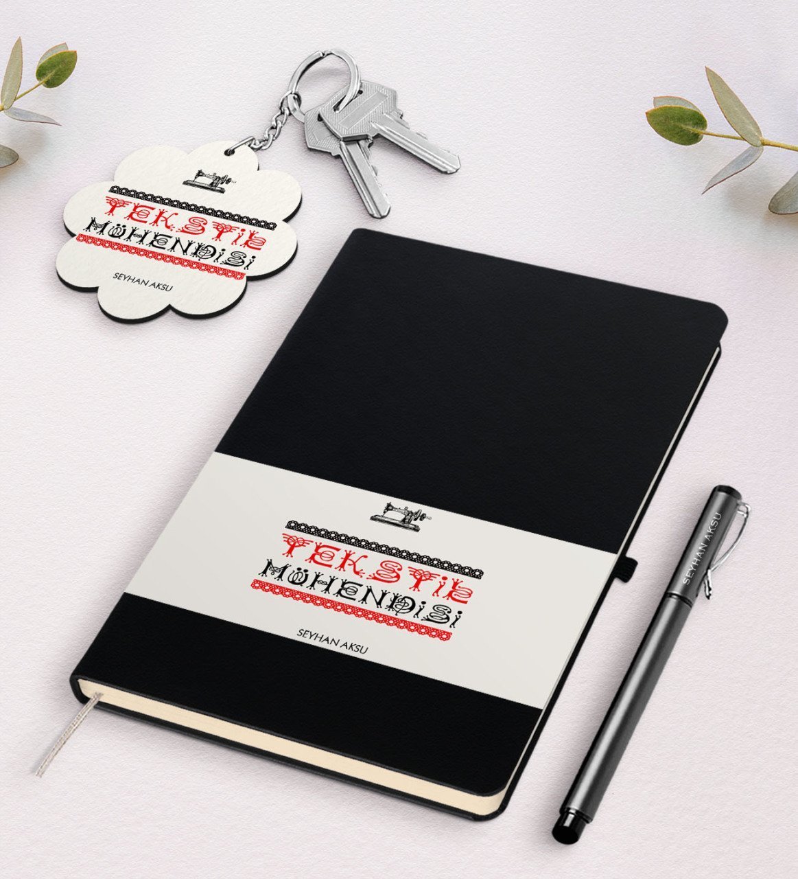 Kişiye Özel Tekstil Mühendisi Siyah Defter Kalem Ve Anahtarlık Hediye Seti-4