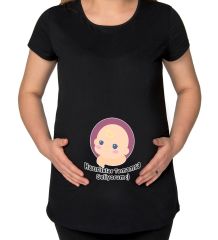BK Gift Esprili Tasarım Siyah Hamile Tişört-1, Hamile Giyim, Eşe Hediye