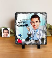 Kişiye Özel Bay Veteriner Hekim Karikatürlü Dekoratif Doğal Taş - 1
