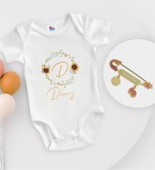 BK Kids Kişiye Özel Harfli İsimli Beyaz Bebek Body Zıbın ve Kız Bebek İğnesi Hediye Seti-3
