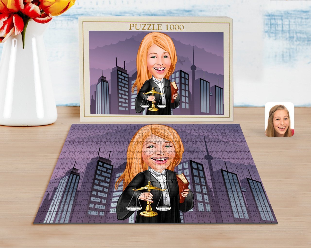 Kişiye Özel Kadın Avukat Karikatürlü 1000 Parça Profesyonel Puzzle-1
