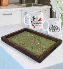 Kişiye Özel Evin Süslüsü ve Evin Yakışıklısı Tasarımlı 2'li Kupa Bardak Seti ve Doğal Ahşap Tepsi-2