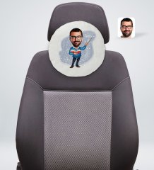 Kişiye Özel Erkek Öğretmen Karikatürlü Yuvarlak Araç Koltuk Yastığı-2