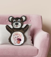 BK Gift Sevimli Kedi Tasarımlı Kahverengi Ayıcık Yastık-3