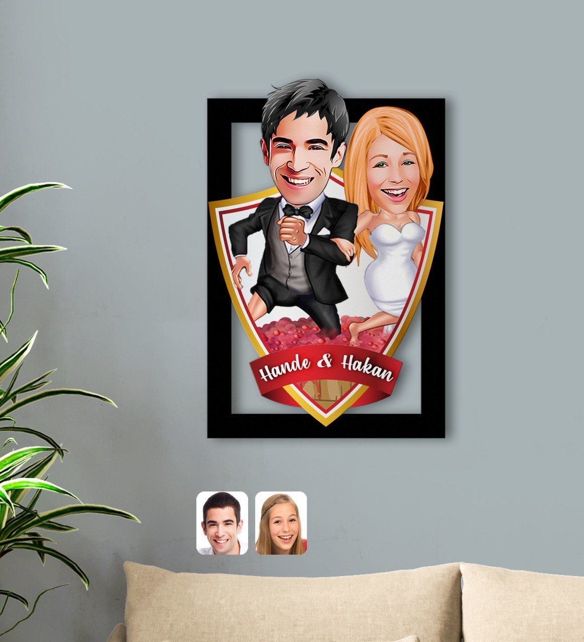Kişiye Özel İsimli Evleniyoruz Karikatürlü 3D Ahşap Tablo-10
