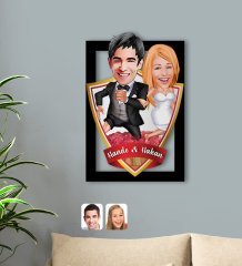 Kişiye Özel İsimli Evleniyoruz Karikatürlü 3D Ahşap Tablo-10