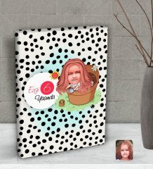 Kişiye Özel Kız Çocuk Yaş Karikatürlü Dekoratif Mini Kanvas Tablo 15x20cm-10
