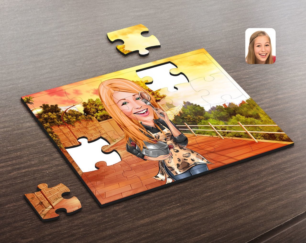 Kişiye Özel Kadın Aşçı Karikatürlü Ahşap Puzzle-2