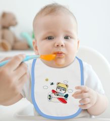 BK Kids Sevimli Pilot Tasarımlı Mavi Bebek Body Zıbın ve Mama Önlüğü Hediye Seti-1