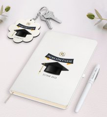 Kişiye Özel Öğretim Üyesi Beyaz Defter Kalem ve Anahtarlık Hediye Seti-1