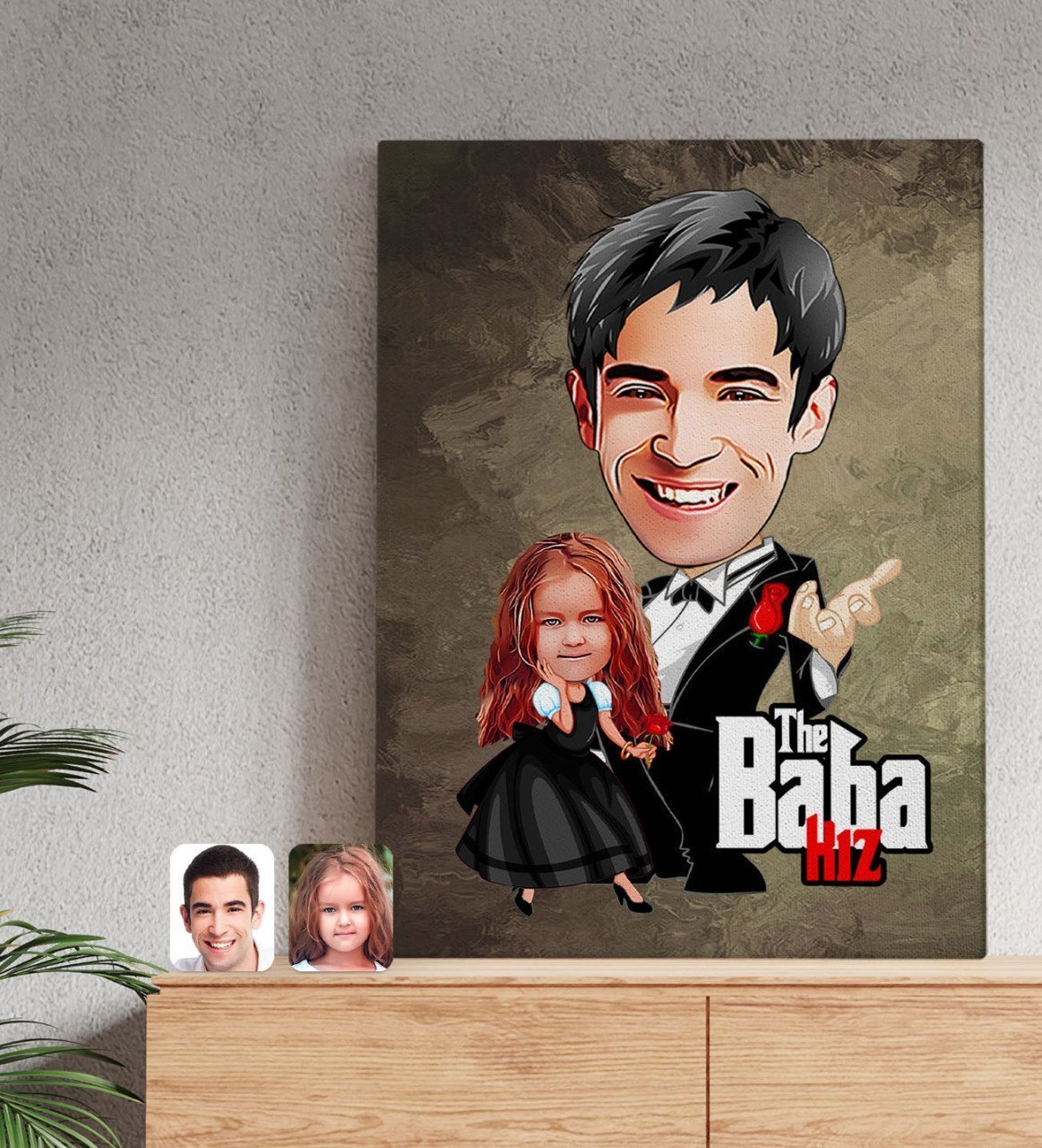 Kişiye Özel Godfather Baba Kız Karikatürlü Kanvas Tablo 50x70cm-1