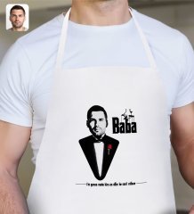 Kişiye Özel Godfather Baba Silüet Tasarımlı Beyaz Mutfak Önlüğü-6