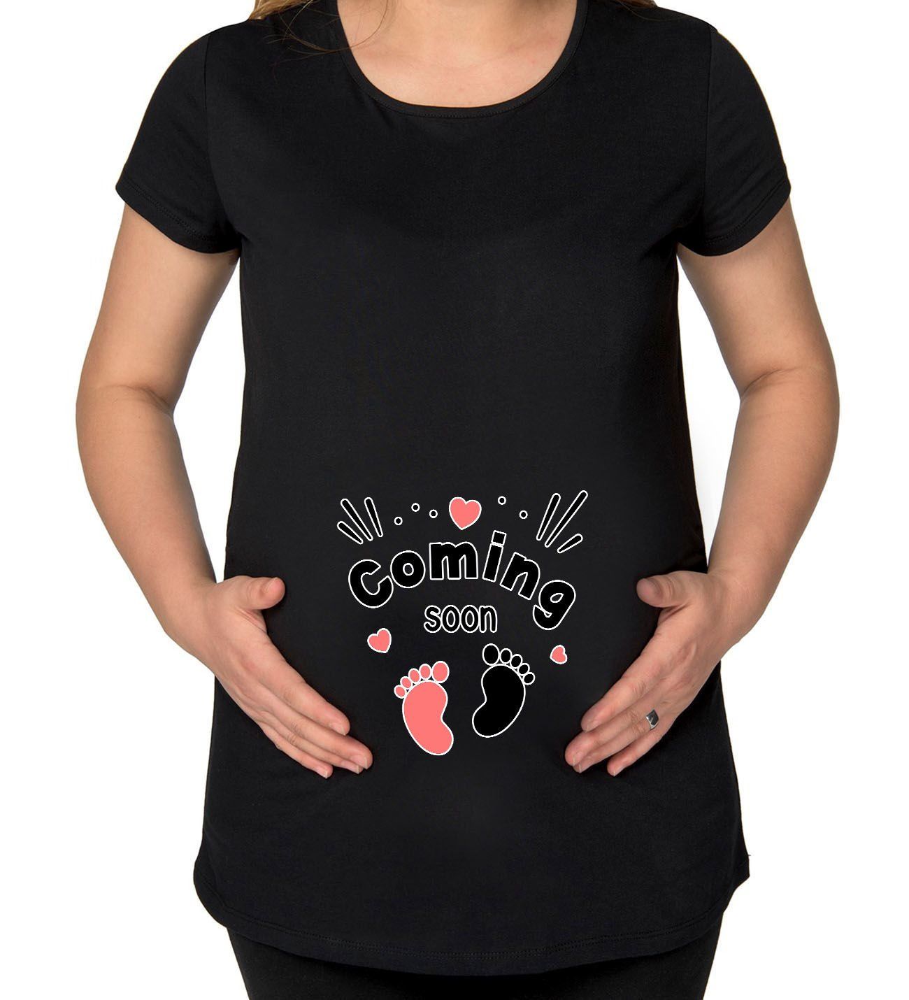 BK Gift Coming Soon Tasarımlı Siyah Hamile Tişört-3, Hamile Giyim, Eşe Hediye