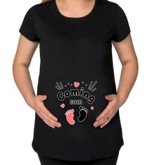 BK Gift Coming Soon Tasarımlı Siyah Hamile Tişört-3, Hamile Giyim, Eşe Hediye