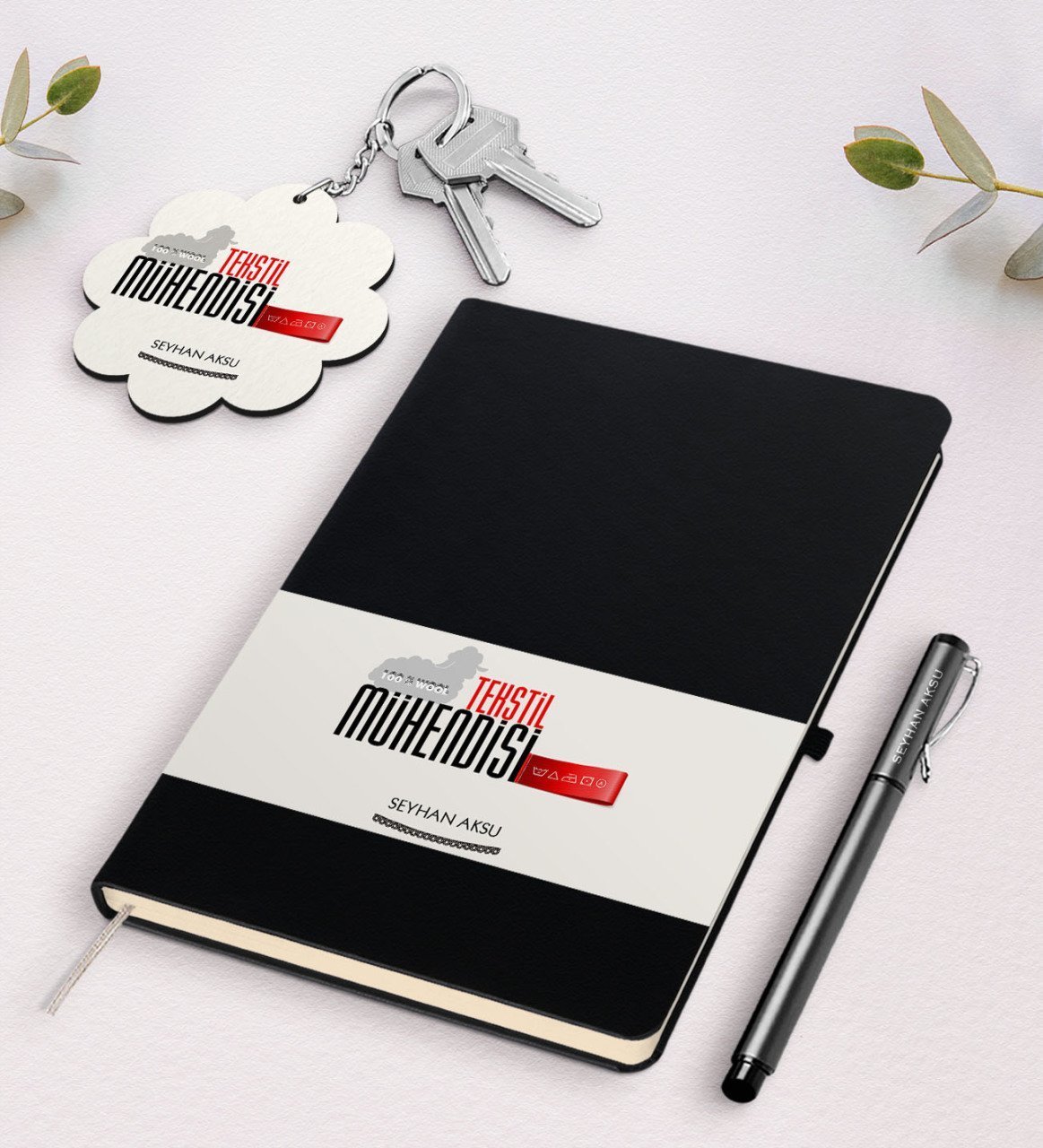 Kişiye Özel Tekstil Mühendisi Siyah Defter Kalem Ve Anahtarlık Hediye Seti-3