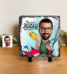 Kişiye Özel Bay Ressam Karikatürlü Dekoratif Doğal Taş - 1