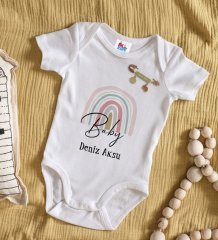 BK Kids Kişiye Özel Baby Tasarımlı Beyaz Bebek Body Zıbın ve Kız Bebek İğnesi Hediye Seti-1