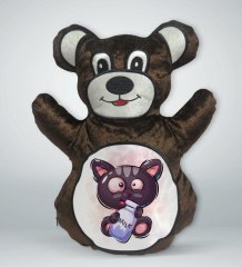 BK Gift Sevimli Kedi Tasarımlı Kahverengi Ayıcık Yastık-2