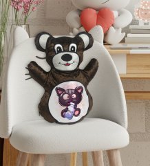 BK Gift Sevimli Kedi Tasarımlı Kahverengi Ayıcık Yastık-2