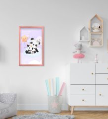 BK Home Tatlı Pandalar Tasarımlı Dekoratif Pembe Ahşap Çerçeveli Çocuk Odası Tablo-2
