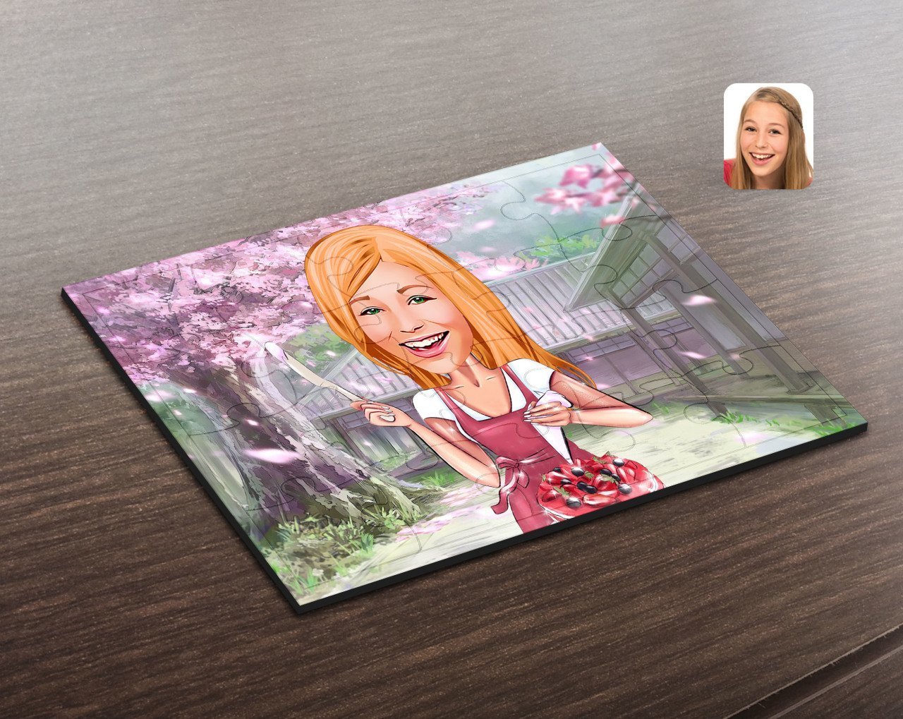 Kişiye Özel Kadın Aşçı Karikatürlü Ahşap Puzzle-1