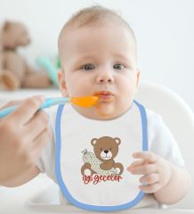 BK Kids Sevimli Ayıcık Tasarımlı Mavi Bebek Body Zıbın ve Mama Önlüğü Hediye Seti-1
