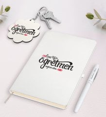 Kişiye Özel Online Öğretmen Beyaz Defter Kalem ve Anahtarlık Hediye Seti