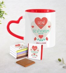 Kişiye Özel Sevgililer Günü Kırmızı Kalpli Kupa ve Çikolata Seti-57