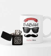 Kişiye Özel Yakışıklı Babam Benzinli Çakmak ve Kupa Seti-5