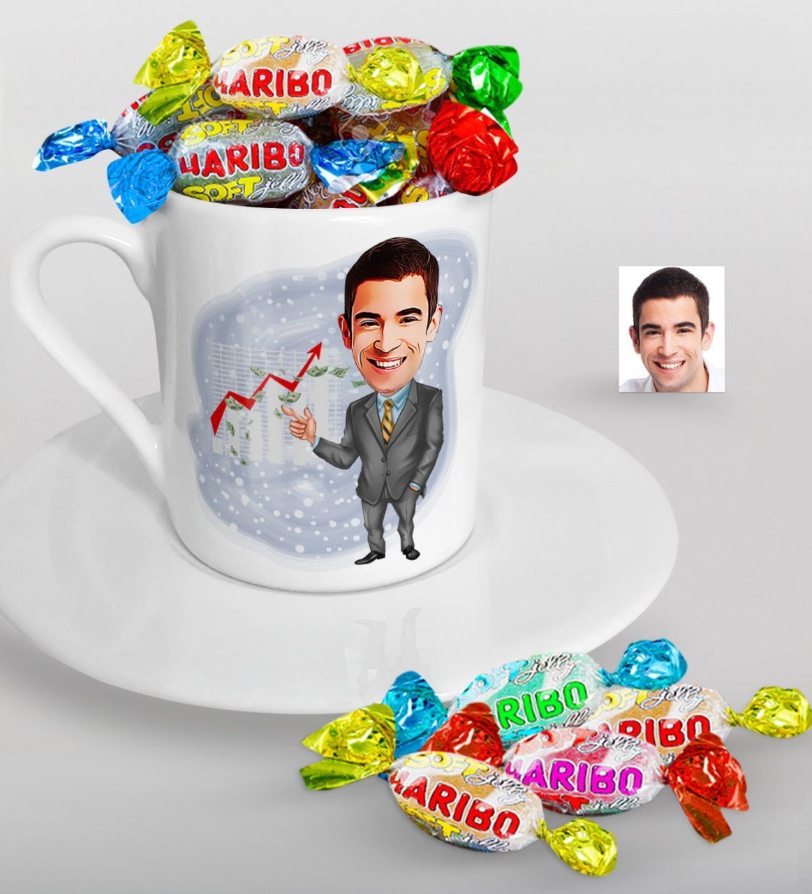 Kişiye Özel Bay Patron Karikatürlü Türk Kahvesi Fincanı ve Haribo Şeker Hediye Seti-4