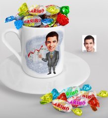 Kişiye Özel Bay Patron Karikatürlü Türk Kahvesi Fincanı ve Haribo Şeker Hediye Seti-4