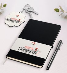 Kişiye Özel Tekstil Mühendisi Siyah Defter Kalem Ve Anahtarlık Hediye Seti-2
