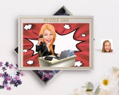 Kişiye Özel Kadın Asistan Karikatürlü 1000 Parça Profesyonel Puzzle-1