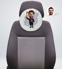 Kişiye Özel Erkek Master Chef Karikatürlü Yuvarlak Araç Koltuk Yastığı-1