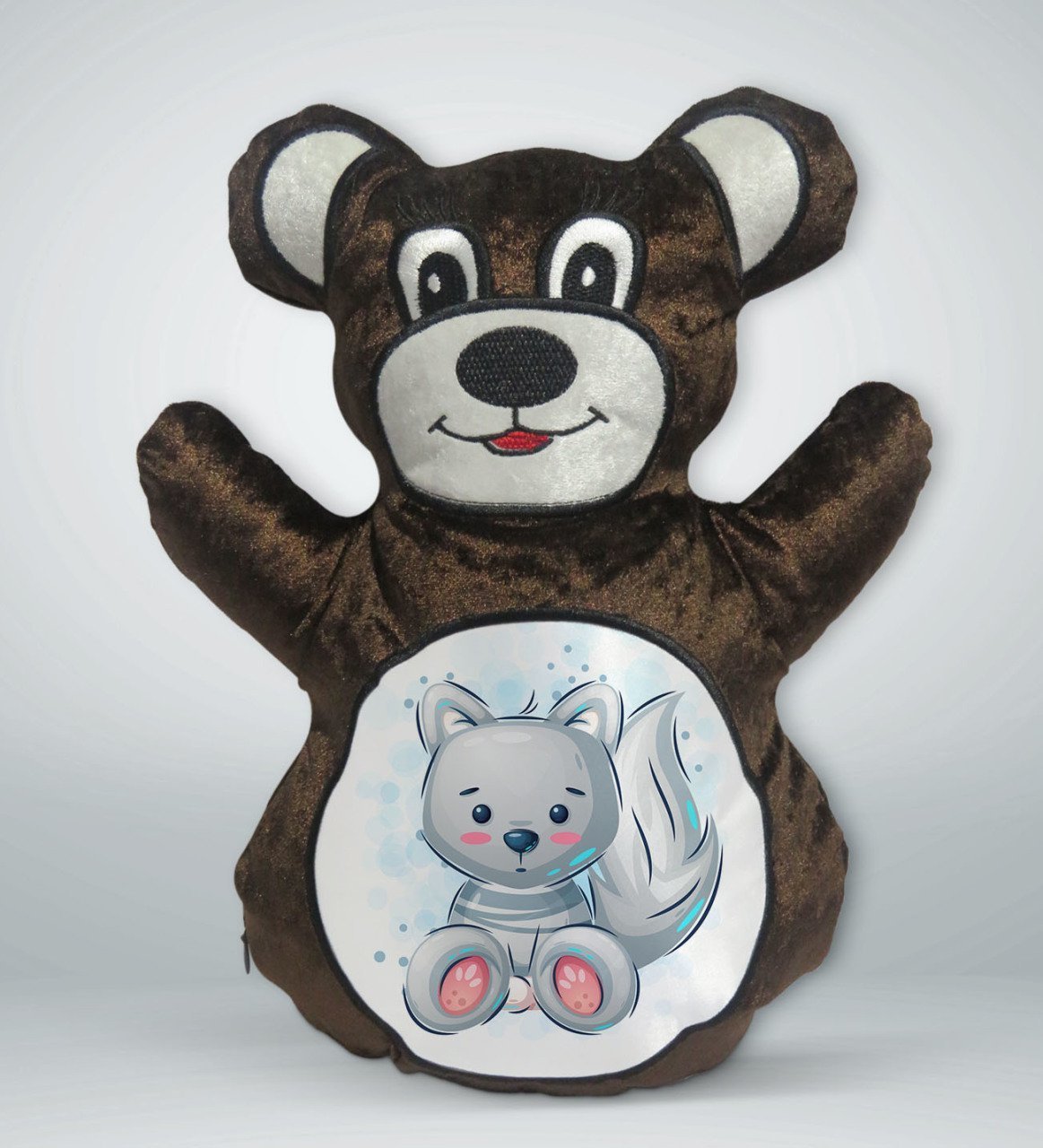 BK Gift Sevimli Kedi Tasarımlı Kahverengi Ayıcık Yastık-1