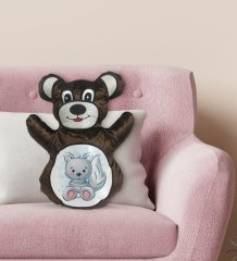 BK Gift Sevimli Kedi Tasarımlı Kahverengi Ayıcık Yastık-1
