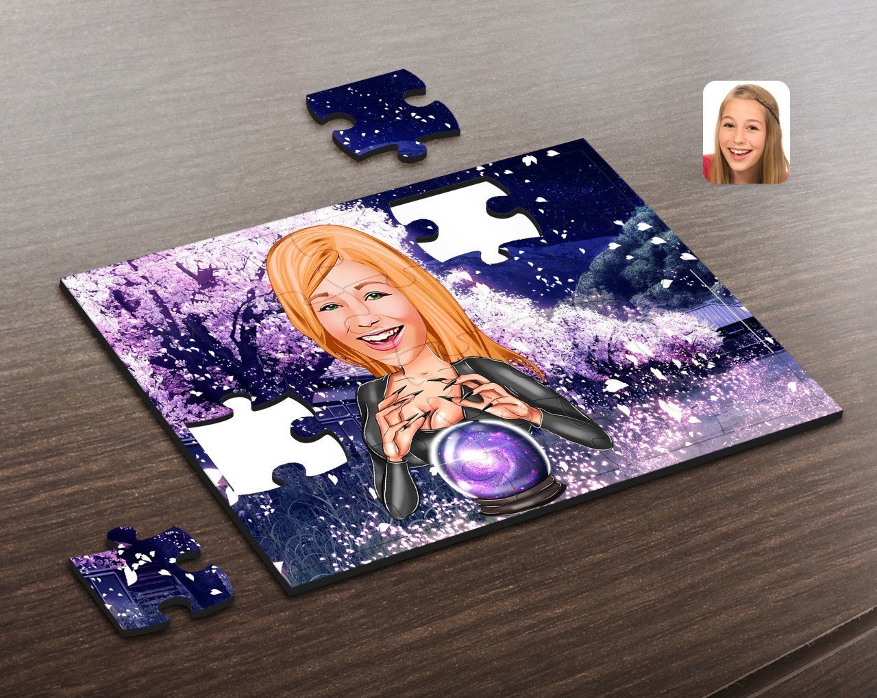 Kişiye Özel Kadın Astrolog Karikatürlü Ahşap Puzzle-1