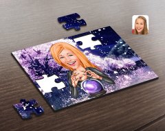 Kişiye Özel Kadın Astrolog Karikatürlü Ahşap Puzzle-1
