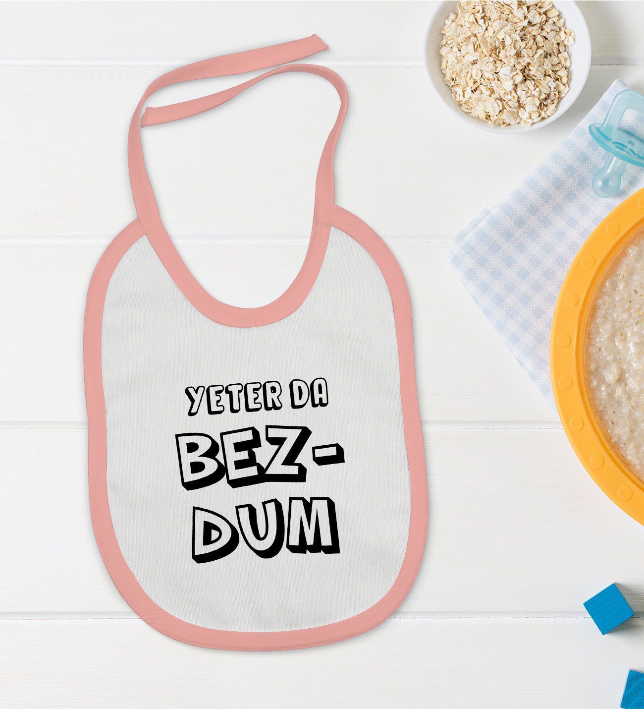 BK Kids Bezdum Tasarımlı Pembe Bebek Mama Önlüğü-3
