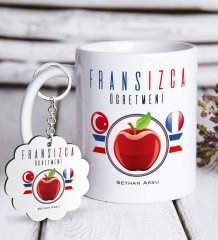 Kişiye Özel Fransızca Öğretmeni Beyaz Kupa ve Anahtarlık Hediye Seti-3