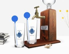 Kişiye Özel Renkli Baskılı Trabzon Tasarımlı Turistik İkili Vodka Bardağı ve Ahşap Vodka Standı Hediye Seti-1