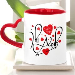 Kişiye Özel Sevgililer Günü Tasarımlı Kırmızı Kalpli Kupa Bardak - 19