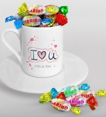 Kişiye Özel Sevgililer Günü Türk Kahvesi Fincanı ve Haribo Şeker Hediye Seti-112