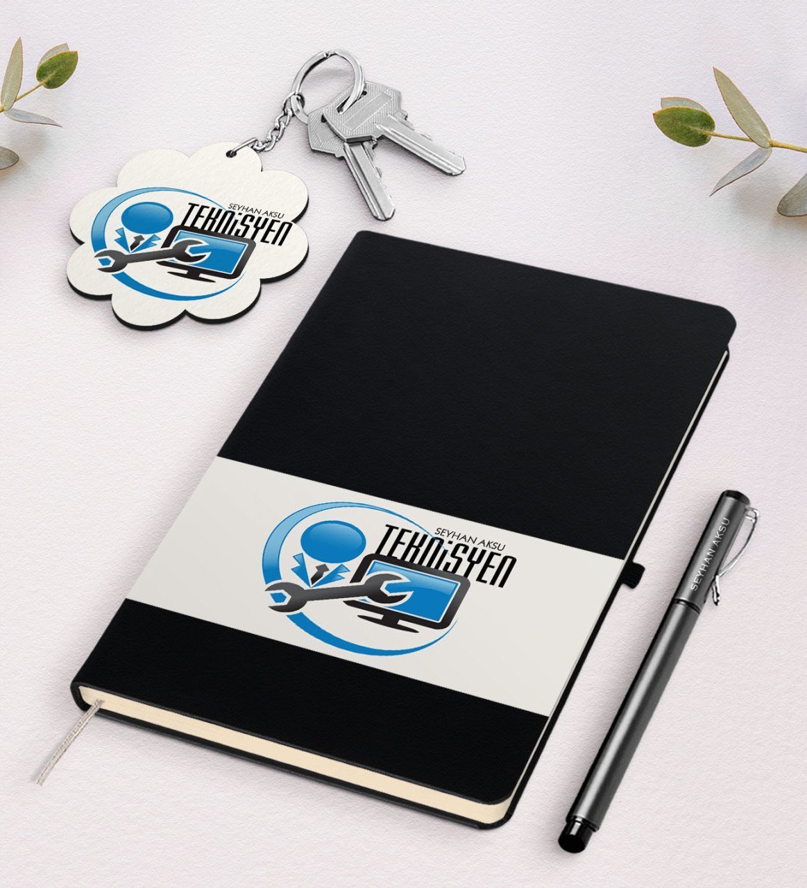 Kişiye Özel Teknisyen Siyah Defter Kalem Ve Anahtarlık Hediye Seti