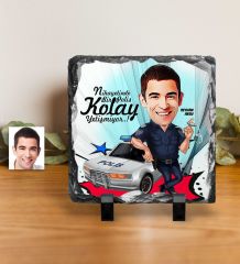 Kişiye Özel Bay Polis Karikatürlü Dekoratif Doğal Taş - 5