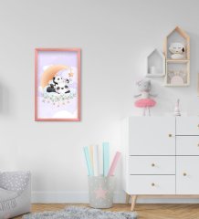 BK Home Tatlı Pandalar Tasarımlı Dekoratif Pembe Ahşap Çerçeveli Çocuk Odası Tablo-1