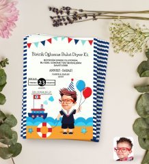 Kişiye Özel Karikatürlü Sünnet Düğün Davetiyesi Model 6 (100 adet)