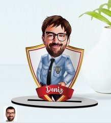 Kişiye Özel İsimli Erkek Polis Karikatürlü Ahşap Biblo Model-1