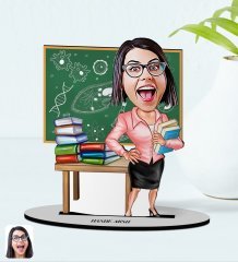Kişiye Özel Kadın Biyoloji Öğretmeni Karikatürlü Ahşap Biblo Model-1