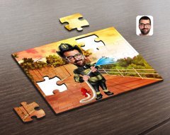 Kişiye Özel Erkek İtfaiyeci Karikatürlü Ahşap Puzzle-1